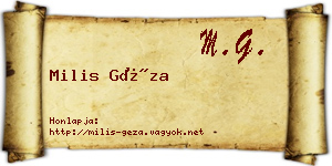 Milis Géza névjegykártya